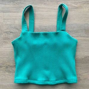 AMERICAN EAGLE GREEN SQUARE NECK RIBBED CROP TOP